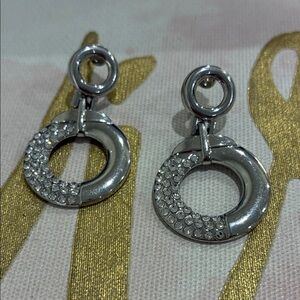 Elegant Silver Tone with Rhinestones Circle Pierced Point Drop Earrings